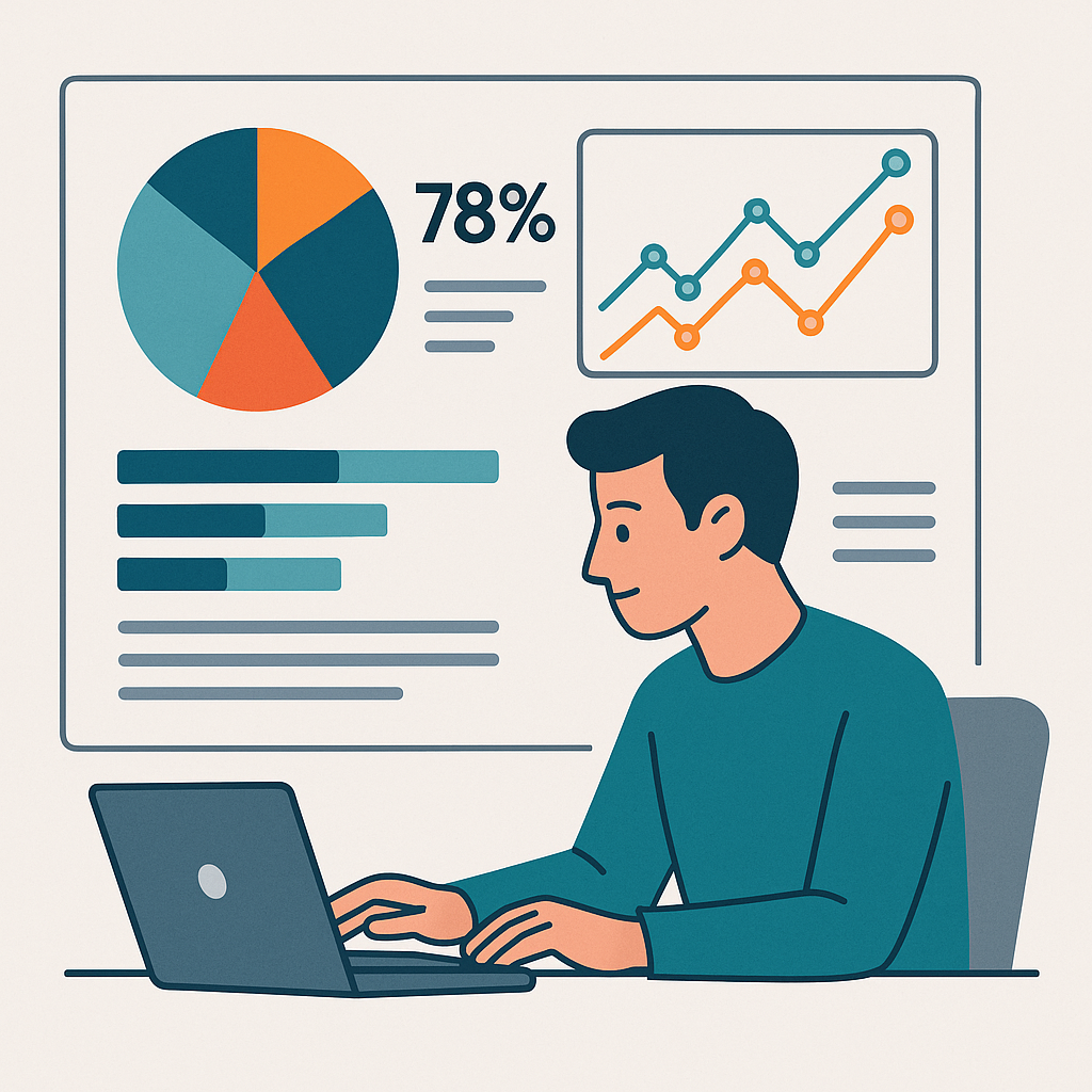 Imagen de Analistas de datos Es un chico interpretando datos con unos graficos de lineas y barras Imagen estilo flat,
